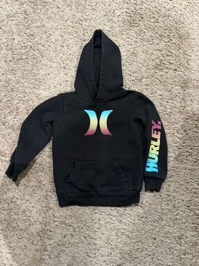 Hurley Black Hoodie with Gradient Rainbow Logo and Sleeve Print